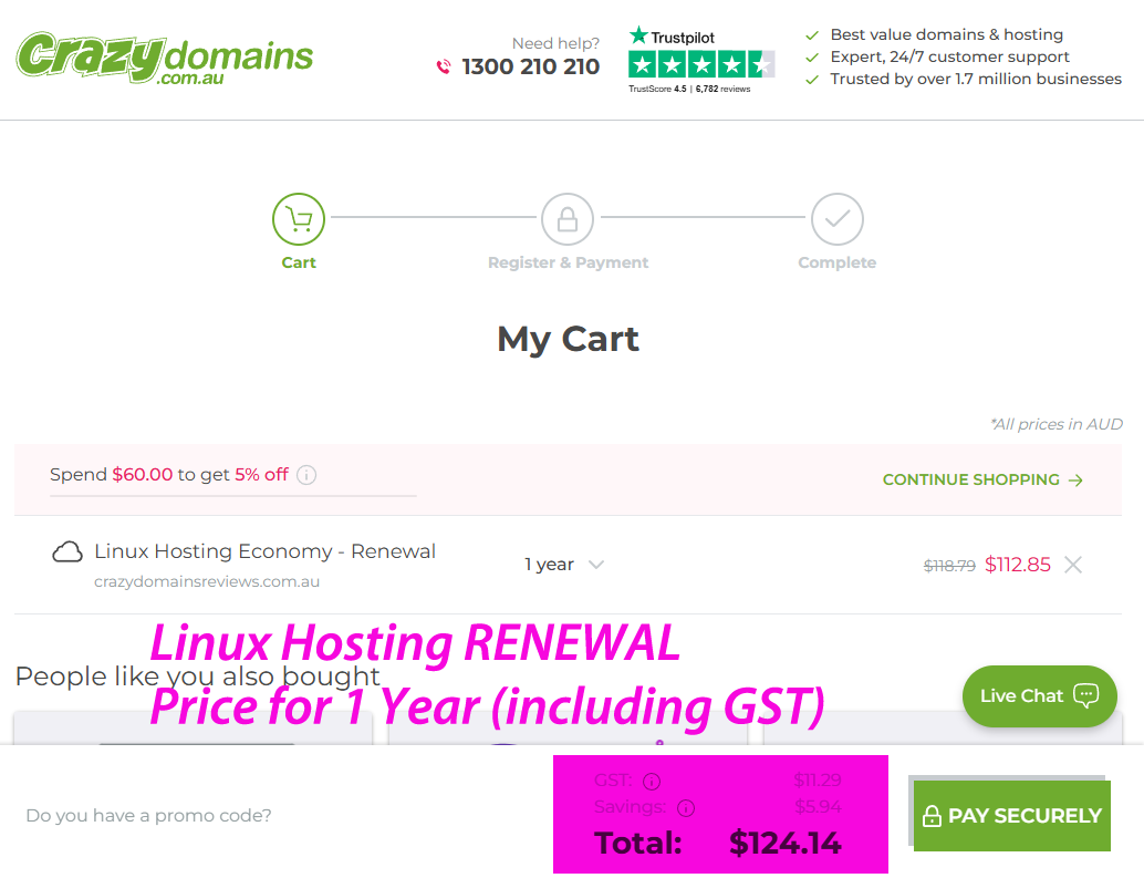 Crazy Domains Cart Web Hosting Renewal