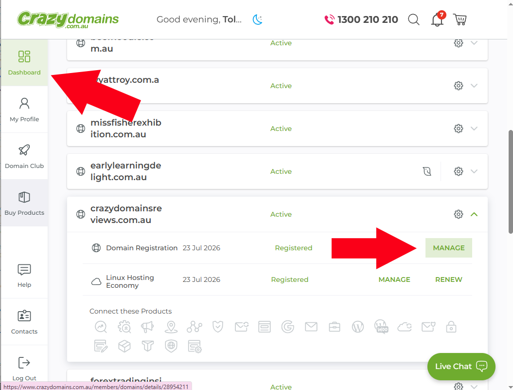 crazy domains dashboard domain management