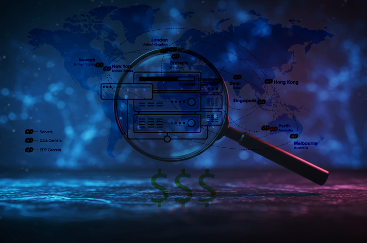 web server dollar-sign and world map illustration