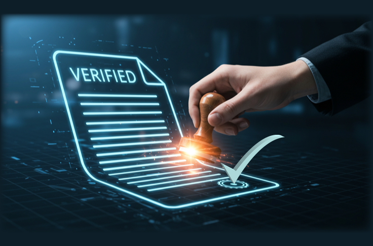 digital art illustration of a hand stamping a document