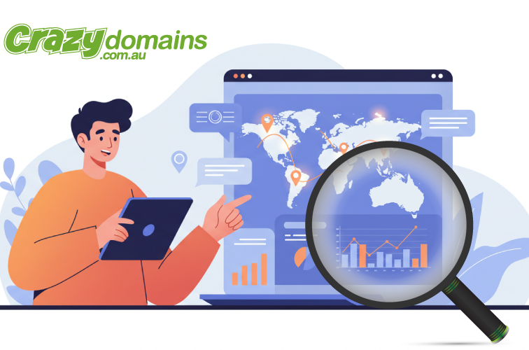 laptop dashboard displays charts graphs and a world map with glowing points
