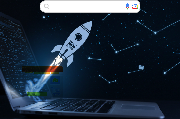 rocket launching from a laptop keyboard